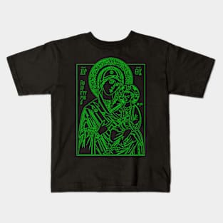 Icon of Virgin Mary and Jesus (green) Kids T-Shirt